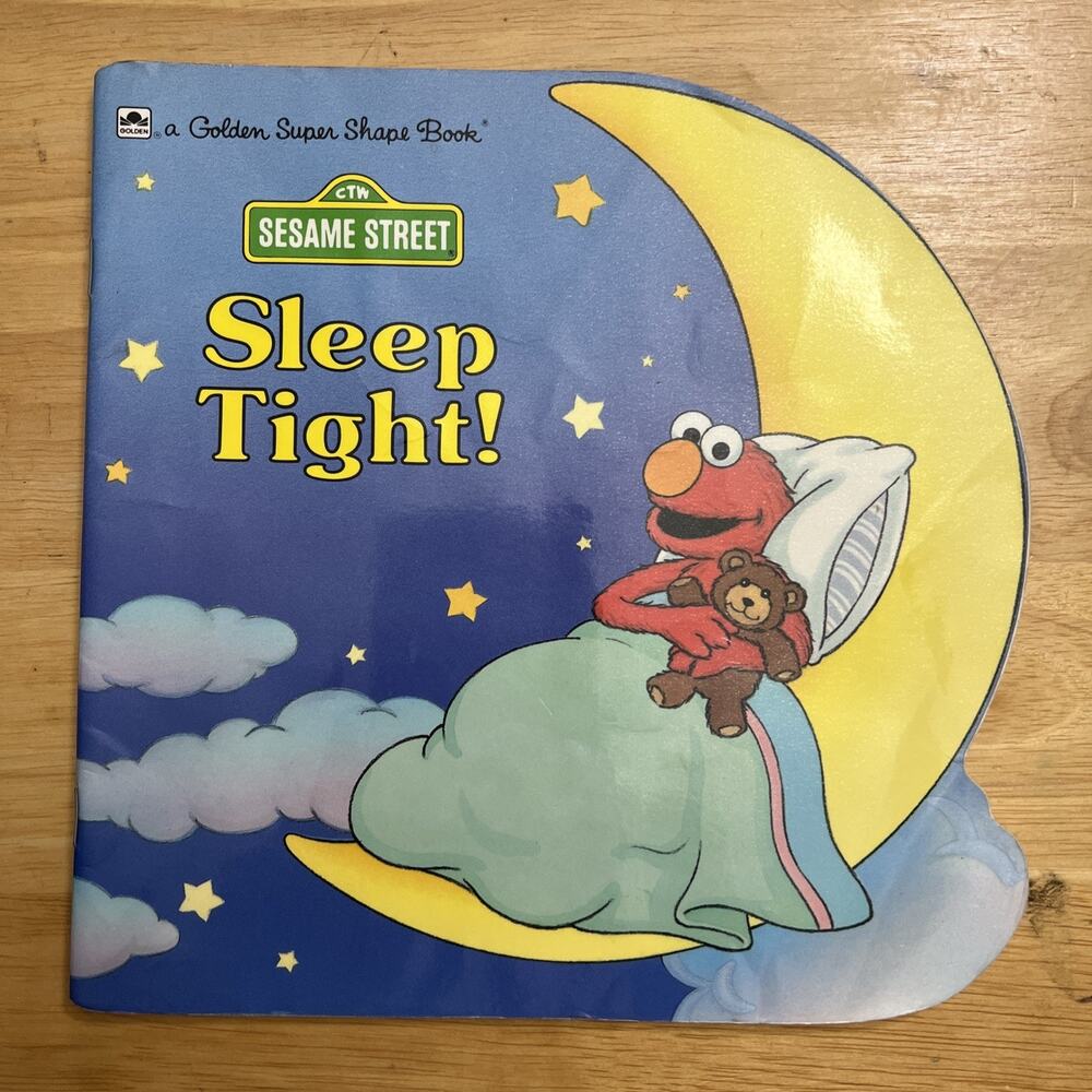 Vintage 1991 Sesame Street Sleep Tight Golden Super Shape Book Elmo Bedtime PB